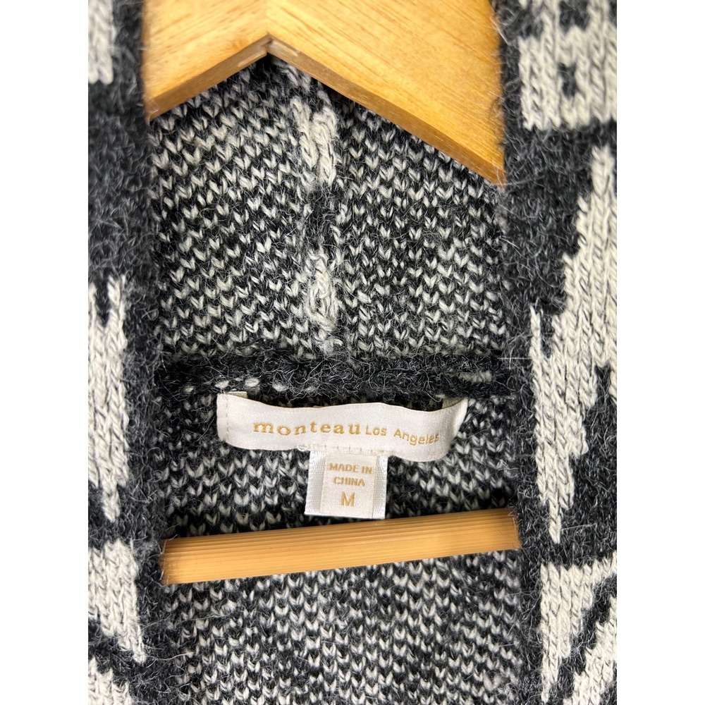 Boho Tribal Monteau Los Angeles Womens M Black White Geometric Hooded Cardigan - Picture 2 of 10